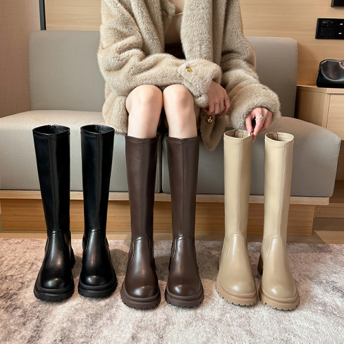 靴子女長筒靴2025新款秋冬加絨高筒騎士靴小個子內增高黑色長靴女