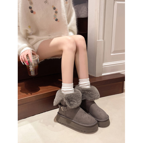 加絨加厚防滑厚底長筒雪地靴女款2026新款冬季保暖毛毛勃肯棉靴子