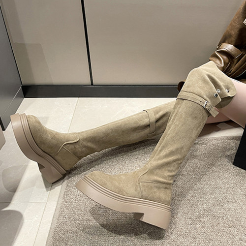 過膝靴子女長筒靴2025新款秋冬兩穿繙折小個子厚底彈力高筒騎士靴