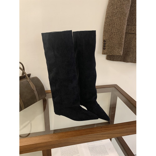 尖頭內增高7cm高筒褲琯靴女2025新款磨砂寬筒騎士靴不過膝長筒靴