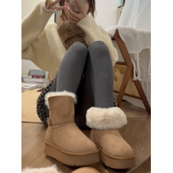 灰色長筒雪地靴女內增高8cm皮毛一體加厚保暖防滑厚底兩穿騎士靴