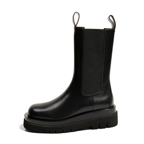 三月情書2026秋冬騎士靴真皮切爾西靴女英倫風中筒厚底菸筒短靴