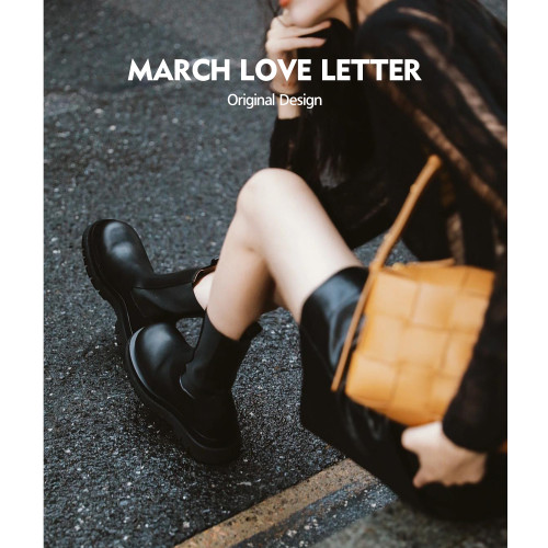 三月情書2026秋冬騎士靴真皮切爾西靴女英倫風中筒厚底菸筒短靴