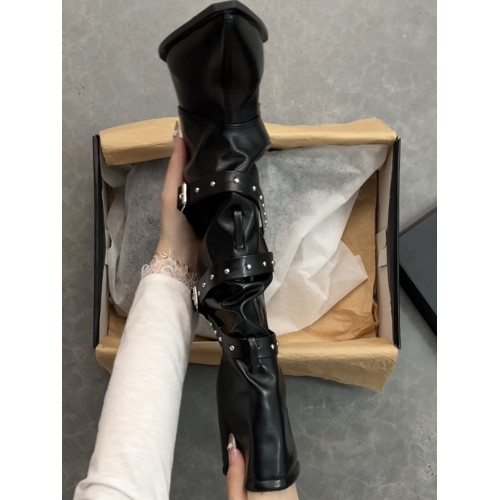 南在南方黑色高級感粗跟長筒靴女款2025新款秋冬配裙子百搭騎士靴 南在南方黑色高級感粗跟長筒靴女款2025新款秋冬配裙子百搭騎士靴