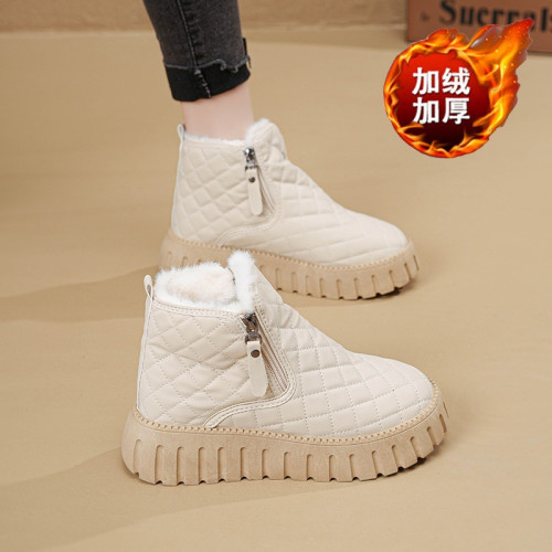 加絨雪地靴女2026新款冬季加厚馬丁靴百搭防滑學生棉鞋防水棉靴子