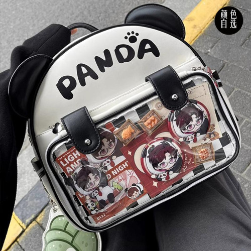 2026新款熊貓痛包透明雙肩包拎包百搭女學生書包吧唧包二次元後後背包