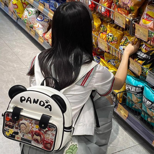 2026新款熊貓痛包透明雙肩包拎包百搭女學生書包吧唧包二次元後後背包