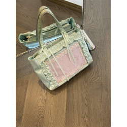 錢一波痛包｜墨綠薄荷綠花邊緞面大容量單肩包原創大腸托特二次元