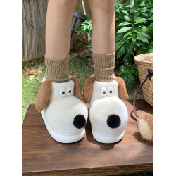 細細條 趣味可愛掌門狗棉鞋女冬外穿居家保暖高包跟棉拖鞋雪地靴