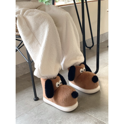 細細條 趣味可愛掌門狗棉鞋女冬外穿居家保暖高包跟棉拖鞋雪地靴