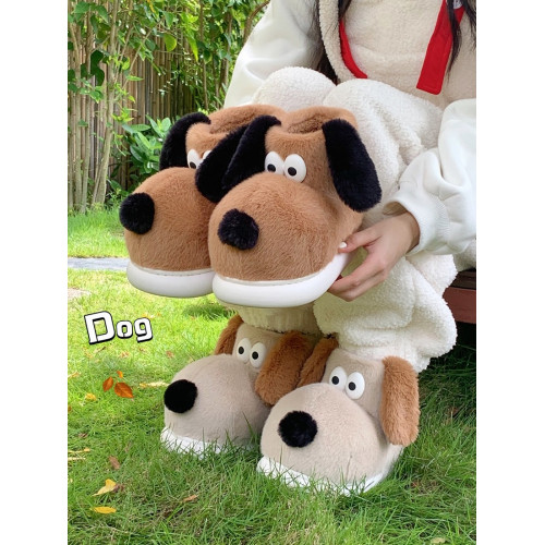 細細條 趣味可愛掌門狗棉鞋女冬外穿居家保暖高包跟棉拖鞋雪地靴