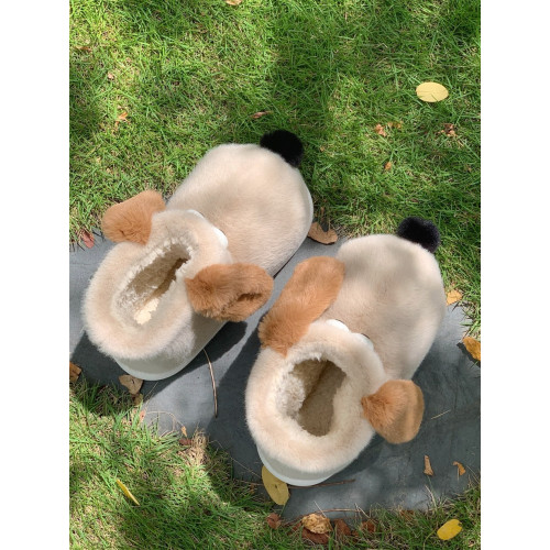 細細條 趣味可愛掌門狗棉鞋女冬外穿居家保暖高包跟棉拖鞋雪地靴