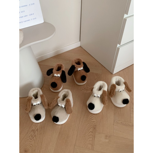 細細條 趣味可愛掌門狗棉鞋女冬外穿居家保暖高包跟棉拖鞋雪地靴