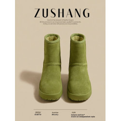 真皮內增高2025冬季雪地靴女款加絨加厚炸街新款厚底保暖短靴女