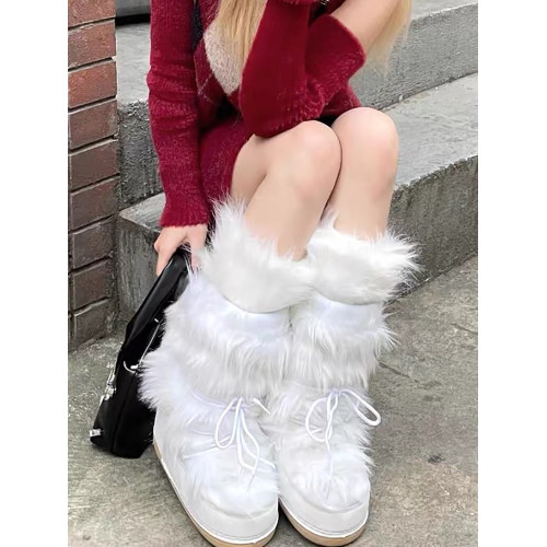 花小姐辣妹毛毛雪地靴女2025秋冬新款防水防滑加厚太空靴東北棉靴