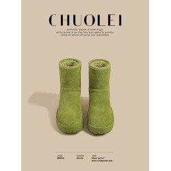 超火冬季新款短筒雪地靴女綠色防滑增高厚底加絨加厚東北毛毛棉鞋