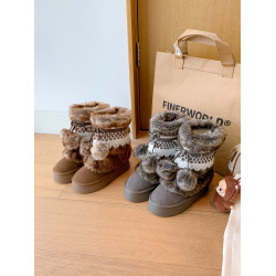 伯爵貓厚底增高雪地靴女2026冬季加絨保暖中筒廢土風可愛毛毛棉鞋