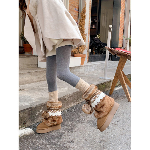 伯爵貓厚底增高雪地靴女2026冬季加絨保暖中筒廢土風可愛毛毛棉鞋