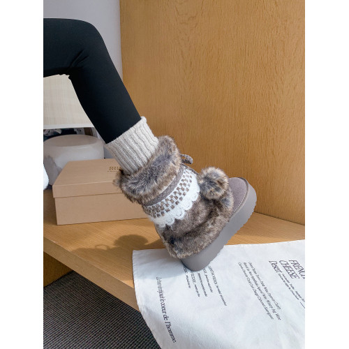 伯爵貓厚底增高雪地靴女2026冬季加絨保暖中筒廢土風可愛毛毛棉鞋