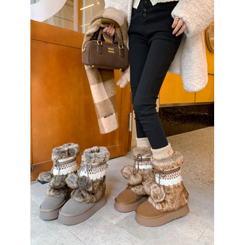 伯爵貓厚底增高雪地靴女2026冬季加絨保暖中筒廢土風可愛毛毛棉鞋