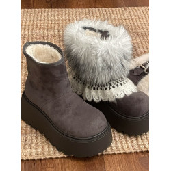 林北北白色復古厚底加絨加厚雪地靴女款秋冬季保暖東北毛毛棉鞋子