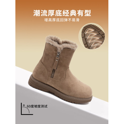 達芙妮冬季雪地靴女加絨加厚咖色馬丁靴靴子防滑女鞋2025新款棉鞋