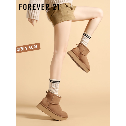 F21牛皮厚底羊毛雪地靴女2026新款冬季保暖真皮東北防水防滑棉鞋