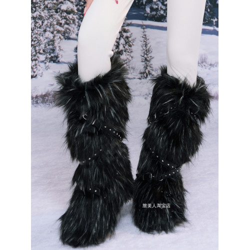 東北哈爾濱雪地靴女冬季加絨加厚保暖毛毛靴子防滑仿皮草長筒靴子