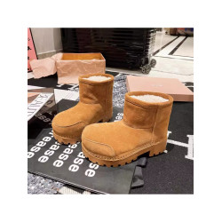 2025年新款磨砂皮大頭醜萌麵包鞋厚底松糕短筒靴毛毛鞋女雪地棉靴