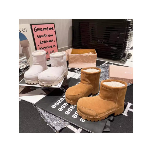 2025年新款磨砂皮大頭醜萌麵包鞋厚底松糕短筒靴毛毛鞋女雪地棉靴