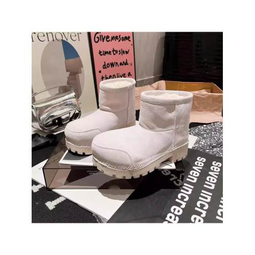 2025年新款磨砂皮大頭醜萌麵包鞋厚底松糕短筒靴毛毛鞋女雪地棉靴