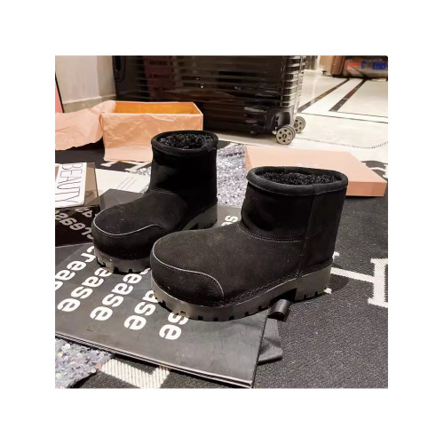 2025年新款磨砂皮大頭醜萌麵包鞋厚底松糕短筒靴毛毛鞋女雪地棉靴