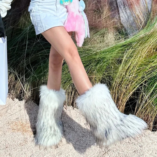 厚底毛毛靴女冬新款辣妹加厚仿貉子狐狸毛5cm增高毛茸茸中筒靴 厚底毛毛靴女冬新款辣妹加厚仿貉子狐狸毛5cm增高毛茸茸中筒靴