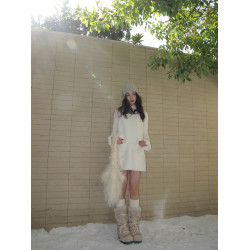 暮四 秋冬新款小衆毛毛長筒靴綁帶加絨保暖毛毛鞋東北厚底雪地靴