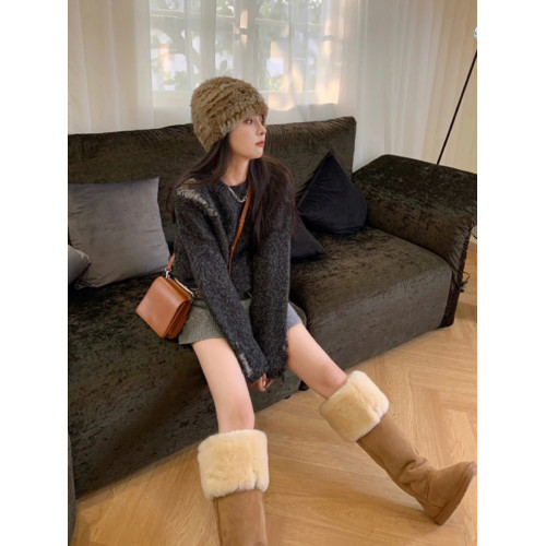 2024年周冬雨同款羊皮毛一體雪地靴女加厚高筒棉靴兩穿過膝長筒靴