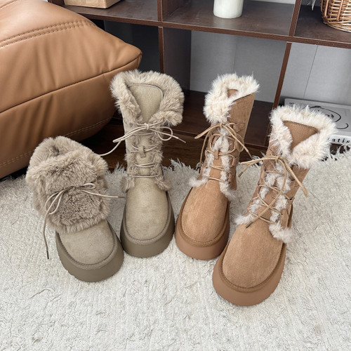 2025新款大碼41到43女鞋雪地靴毛毛靴子厚底加厚絨保暖棉鞋棉靴