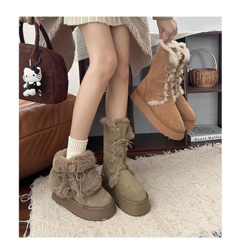 2025新款大碼41到43女鞋雪地靴毛毛靴子厚底加厚絨保暖棉鞋棉靴