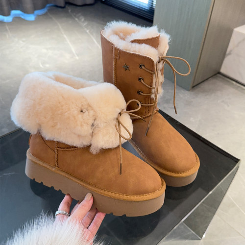 女神網紅款厚底雪地靴女冬季羊皮毛一體2025年新款東北中筒靴棉鞋