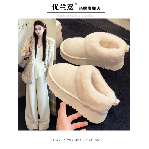 白色厚底毛毛雪地靴女2025新款秋冬季保暖加厚短靴及踝低幫棉鞋子