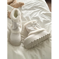 復古白色厚底短筒毛毛雪地靴女2025新款冬季保暖外穿加絨東北棉鞋