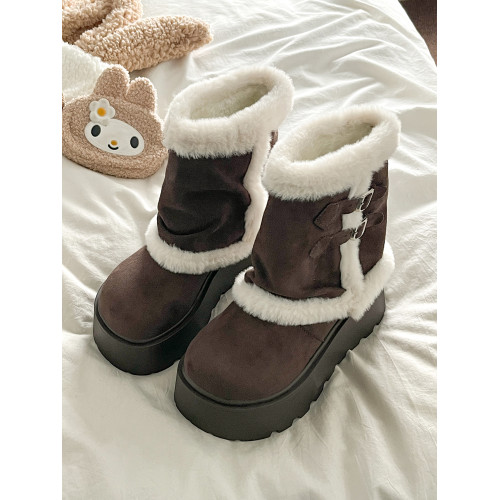 復古白色厚底短筒毛毛雪地靴女2025新款冬季保暖外穿加絨東北棉鞋 復古白色厚底短筒毛毛雪地靴女2025新款冬季保暖外穿加絨東北棉鞋