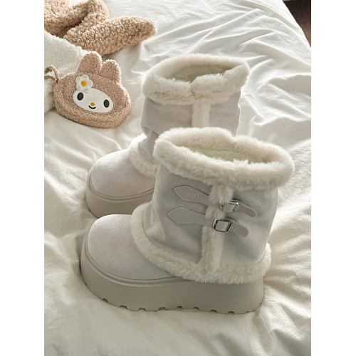 復古白色厚底短筒毛毛雪地靴女2025新款冬季保暖外穿加絨東北棉鞋 復古白色厚底短筒毛毛雪地靴女2025新款冬季保暖外穿加絨東北棉鞋