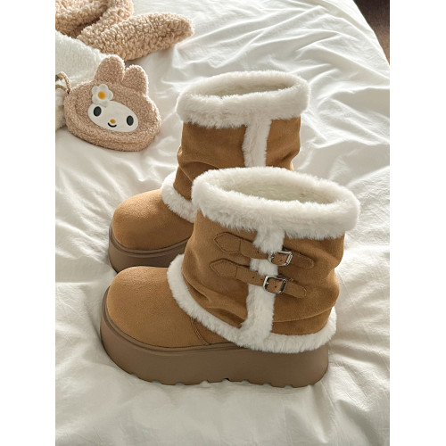 復古白色厚底短筒毛毛雪地靴女2025新款冬季保暖外穿加絨東北棉鞋 復古白色厚底短筒毛毛雪地靴女2025新款冬季保暖外穿加絨東北棉鞋