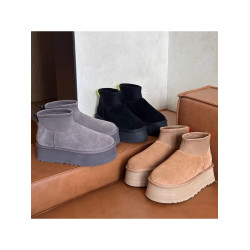 河南桑坡冬季羊皮毛一體厚底短筒彈力靴短靴休閒加厚保暖雪地靴女