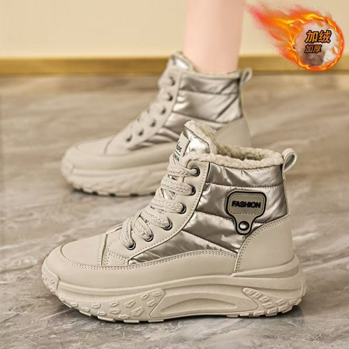高幫雪地靴女冬季新款加絨加厚保暖防滑老爹鞋厚底防水東北大棉鞋