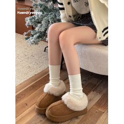 元氣柚柚厚底保暖雪地靴女2025秋季新款百搭休閒短筒加絨加厚棉鞋