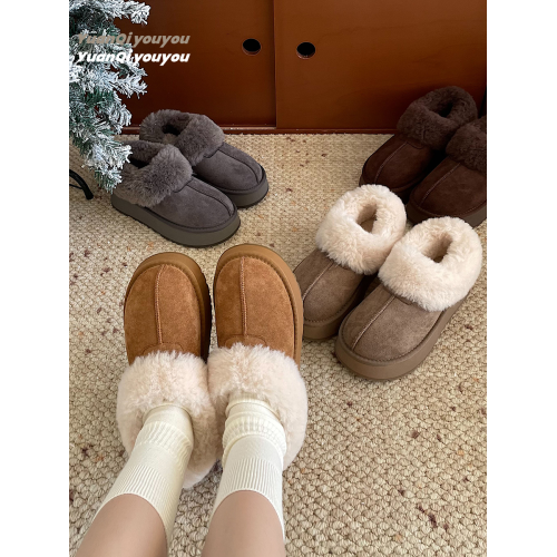 元氣柚柚厚底保暖雪地靴女2025秋季新款百搭休閒短筒加絨加厚棉鞋