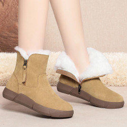 全牛皮真皮雪地靴女冬季加絨加厚羊毛短靴馬丁靴大棉鞋媽媽鞋惠州