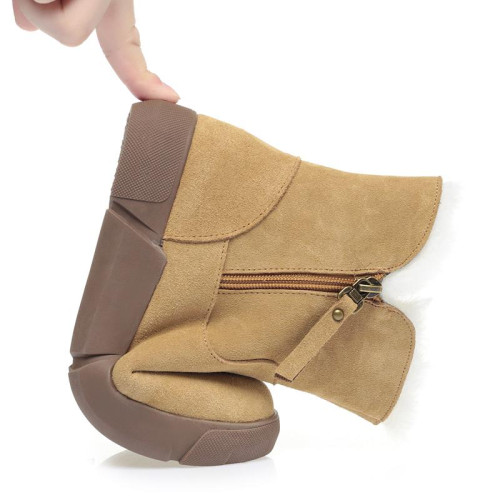 全牛皮真皮雪地靴女冬季加絨加厚羊毛短靴馬丁靴大棉鞋媽媽鞋惠州