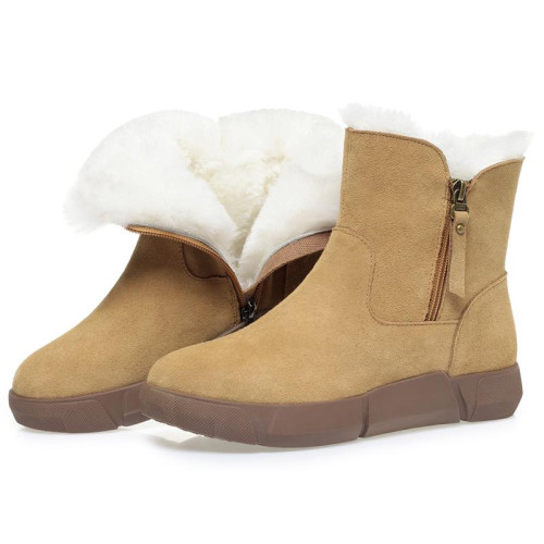 全牛皮真皮雪地靴女冬季加絨加厚羊毛短靴馬丁靴大棉鞋媽媽鞋惠州